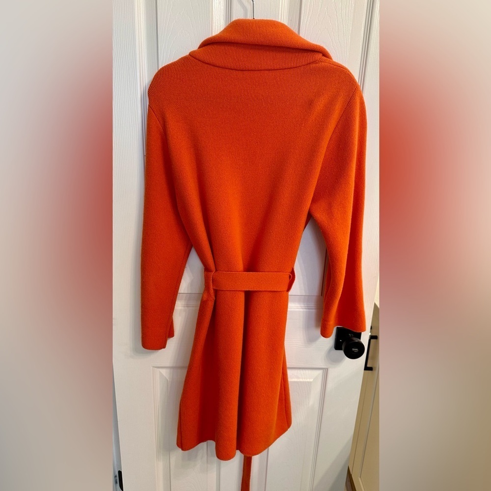 Kettlewell Colours Vibrant Orange Belted Cardigan/Coatigan EUC Size L $249 - Picture 2 of 3